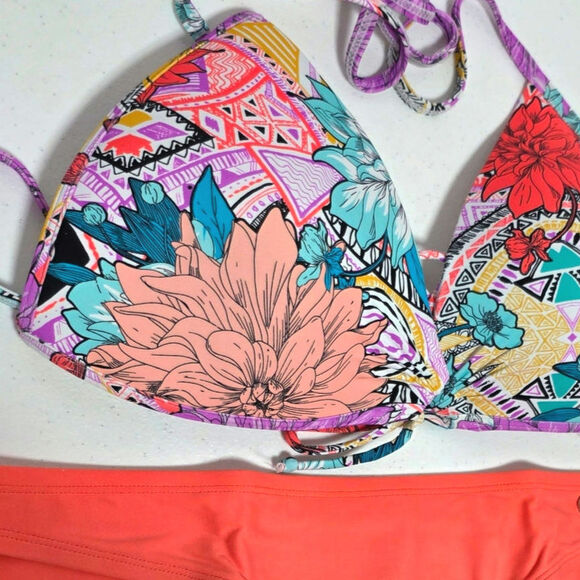 Body Glove Baby Love Bikini Top & Smoothies Basic Bottom Sz Large Orange Floral - Picture 15 of 16